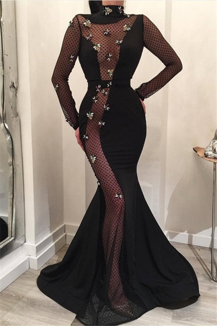 Mermaid Fit and Flare High-Neck Long-Sleeves Long Prom Dress UK