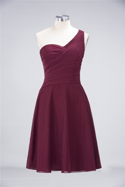 A-line Chiffon One-Shoulder Sweetheart Summer Knee-Length Bridesmaid Dress UK with Ruffles