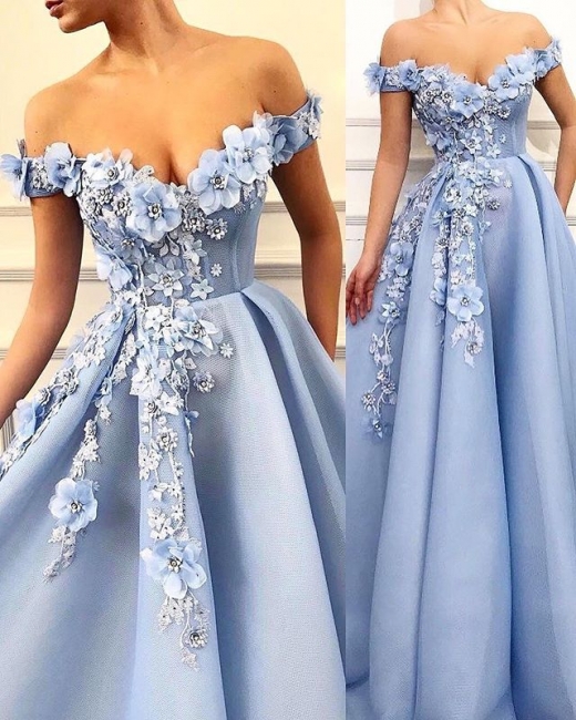 Elegant Off-The-Shoulder Flower Appliques Summer Sleeveless Princess A-line Prom Dress | Suzhou UK Online Shop