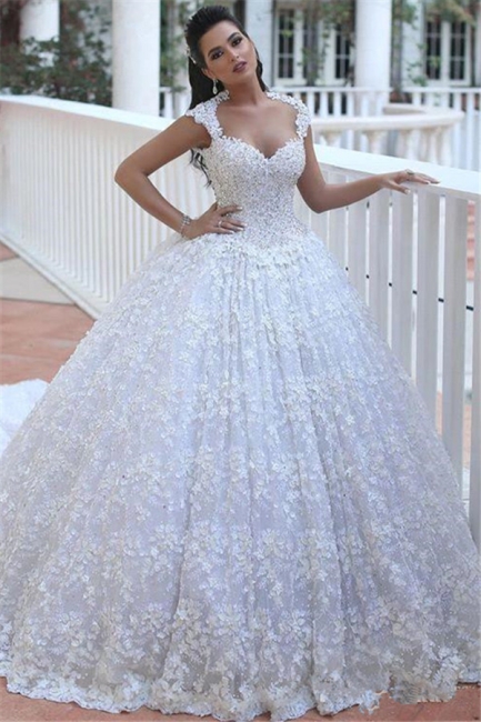 Crystal Lace Ball Gown Wedding Dresses Court Train Beading  Bridal Gowns MH068