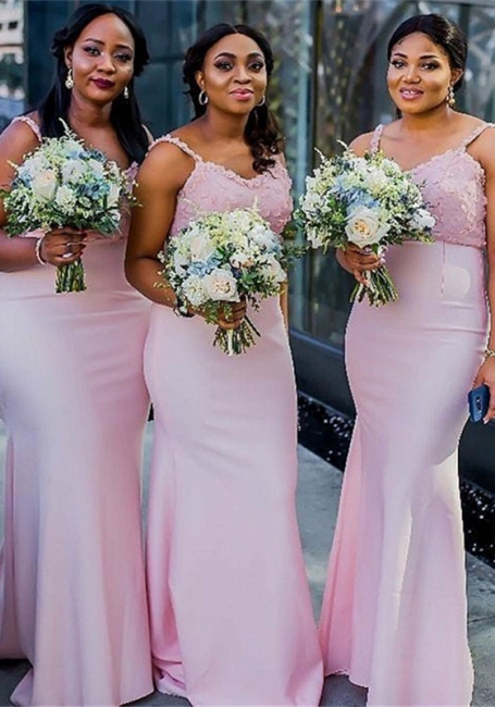 Sheath Spaghetti Straps Pink Bridesmaid Dresses |  Long Sexy Maid of Honor Dresses