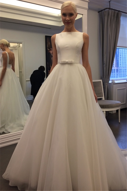 Elegant Jewel Backless Wedding Dress  A-line Sleeveless Bridal Gowns