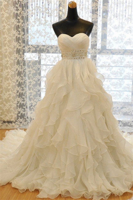 Elegant Sweetheart Ruffles A-line Wedding Dresses  Crystal Lace-up Bridal Gowns