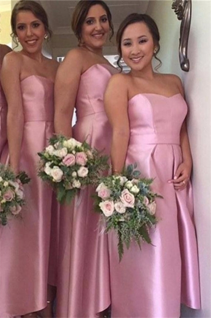 Pink Hi-Lo Party Dresses for Maid of Honor Sweetheart  Bridesmaid Dress