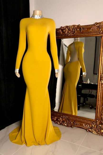 Fantastic High Neck Long-Sleeve Prom Dress Open Back Mermaid Formal Dresses On Sale