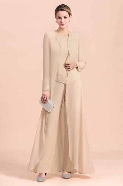 Champagne Long sleeves Jacket Chiffon Mother of the Bride Jumpsuit