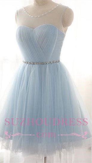 Newest Party Dress A-line Beads Mini Baby Blue Homecoming Dress BA3644 ...