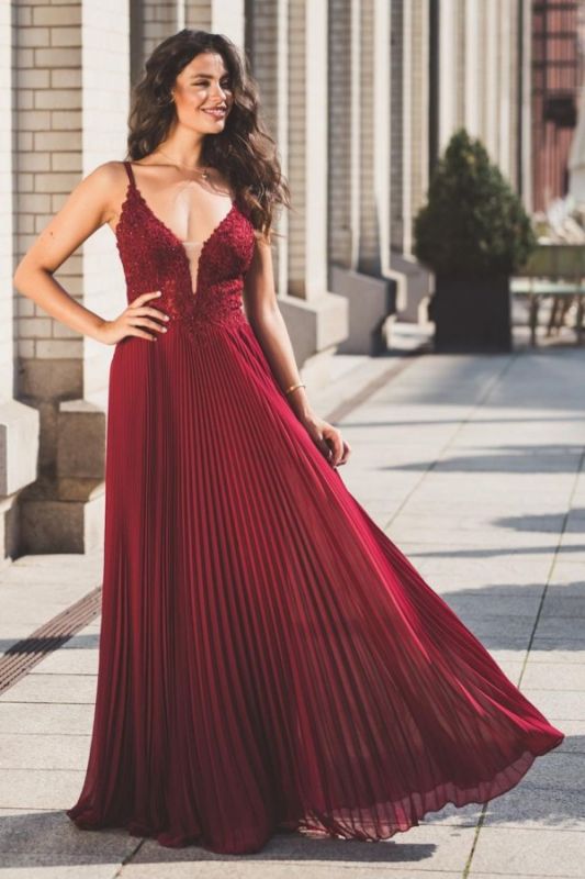 Sleeveless A-line Formal Dress V-Neck Long Evening Swing Dress