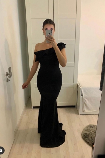 Sexy One Shoulder Black Mermaid Prom Dress Black Affair Dress