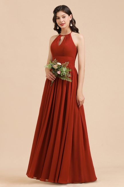 Halter Aline Bridesmaid Dress Sleeveless Floor Length Wedding Party Dress