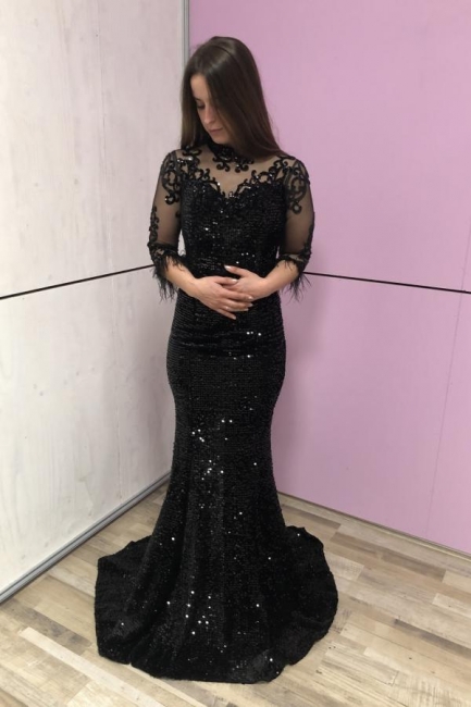 Delicate Black Shinny Sequins Mermaid Evening Gown