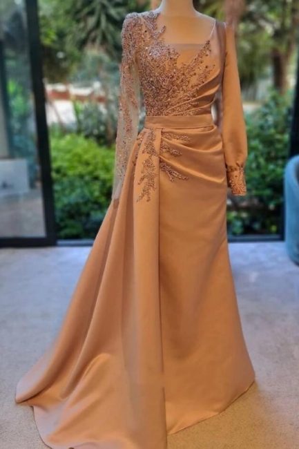 Robe de soirée à manches longues scintillante Champagner