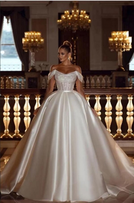 Vestidos de novia de princesa con purpurina satinada de lujo