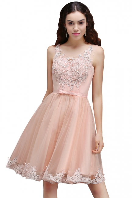 Short Sleeveless Tulle Bowknot Elegant Lace Homecoming Dress