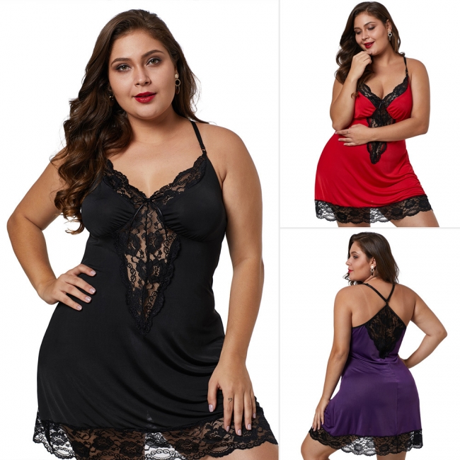 Plus Size Sexy Lingerie Lingerie Pijamas | Camisola Feminina de Renda