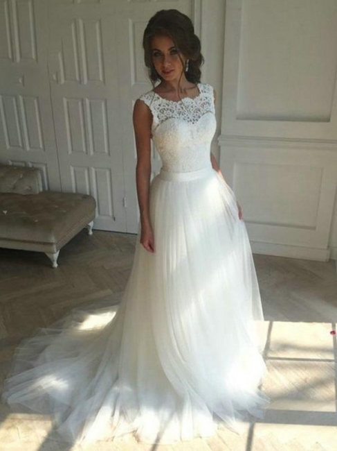 Boho Sleeveless Applqiues Wedding Dress On Sale | Elegant Jewel Lace TulleBridal Gowns