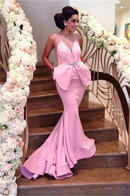 Pink Prom Dress Backless Mermaid Long Evening Dress