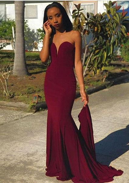 Sweetheart Sheath  Burgundy Prom Dress |  Strapless Long Evening Dress