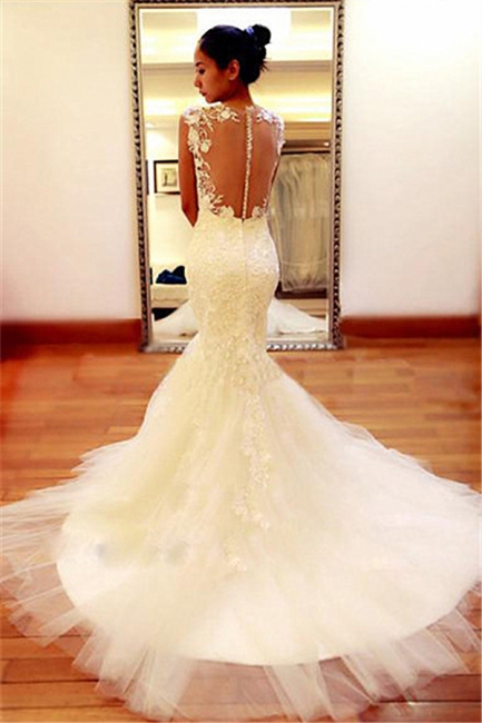 New Arrival Lace  Wedding Dress Sheer Back Sexy Mermaid Bridal Dresses