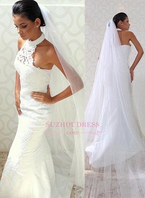 Halter Mermaid Lace Chic Sexy Sleeveless Court-train Wedding Dress