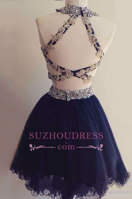 Navy Blue Beaded Short Two-Pieces Homecoming Dresses BA6928