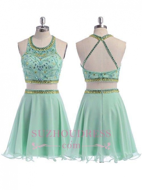 Coral Crystals Two Piece Party Dressess Beading Organza Mini Halter ...