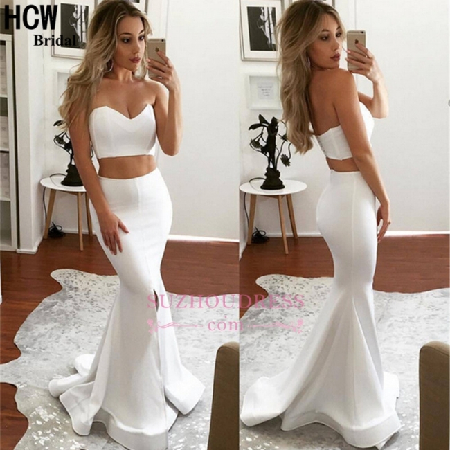 White Two Piece Formal Dress   Mermaid Sweetheart Sleeveless Front Split Sexy Prom Dress SP0362