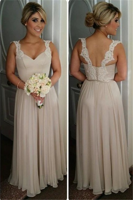 Lace Straps A-line Chiffon Bridesmaid Dresses  Floor Length Wedding party Dress