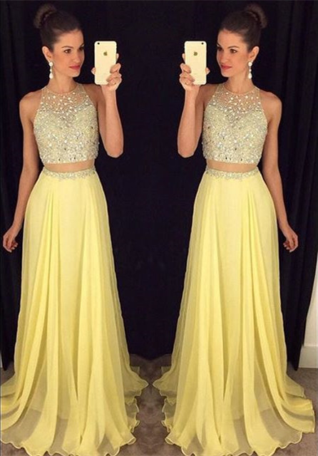 Cute Two Piece Major Beading Prom Dess New Arrival Chiffon Formal Occasion Dresses GA017