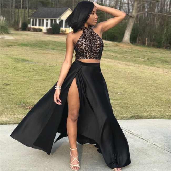 Black Prom Dresses,Split Prom Dress,Chiffon Prom Dress,Long Prom ...