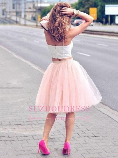 Pink Spaghetti Strap Formal Dress  Tulle White Sexy Sleeveless Two Piece Homecoming Dress