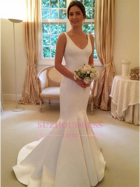 Mermaid Elegant Sleeveless Bride Dress  V-Neck Open-Back Wedding Dress