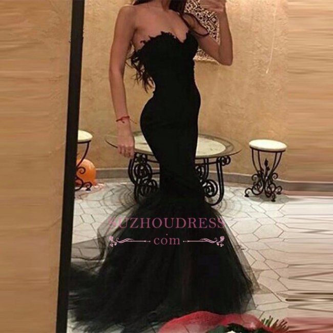 Robe de soirée sirène en tulle à col en cœur, robe de bal noire simple