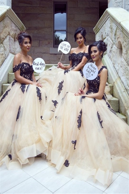 New Arrival Tulle A-Line Off-The-Shoulder Lace-Applique Floor-Length  Elegant Bridesmaid Dresses