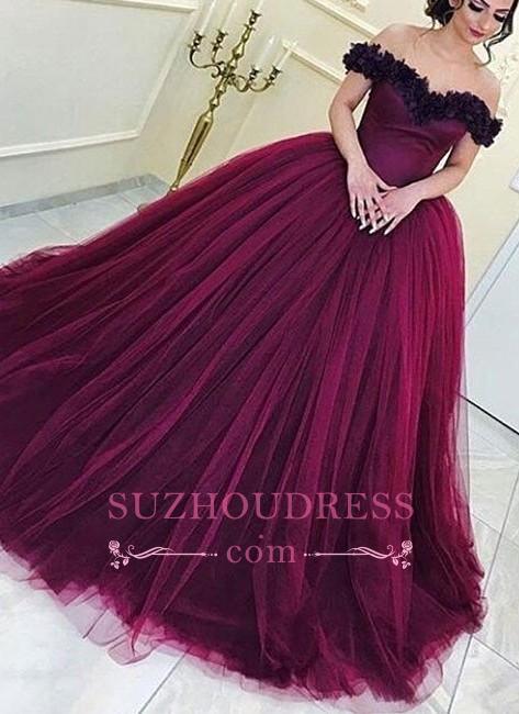 Long Ball Gown Off-the-Shoulder Tulle Sleeveless Evening Gowns  Appliques Prom Dresses