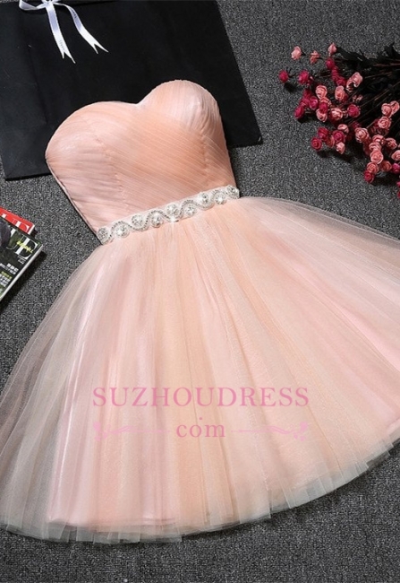 A-Line Ruffles Short Sweetheart Short Simple Crystal Homecoming Dresses