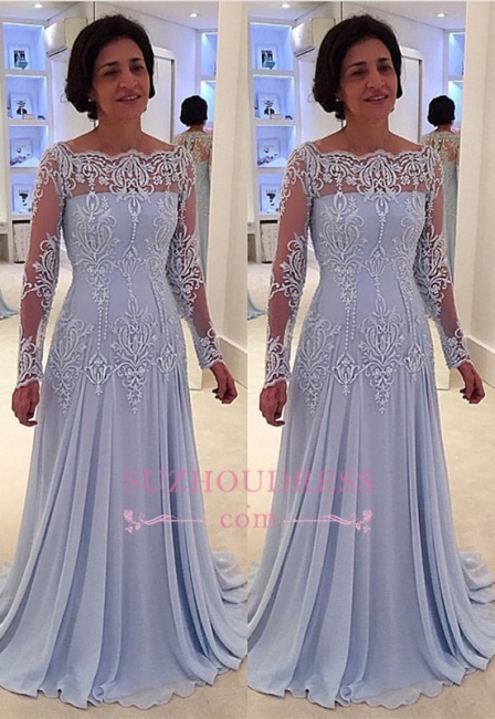 Lace Long-Sleeve Elegant A-line Mother-the-bride Dress