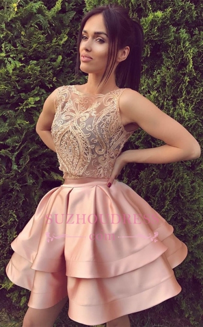 Short Appliques Mini Hoco Dress Sleeveless Two Pieces Sexy  Homecoming Dress Online