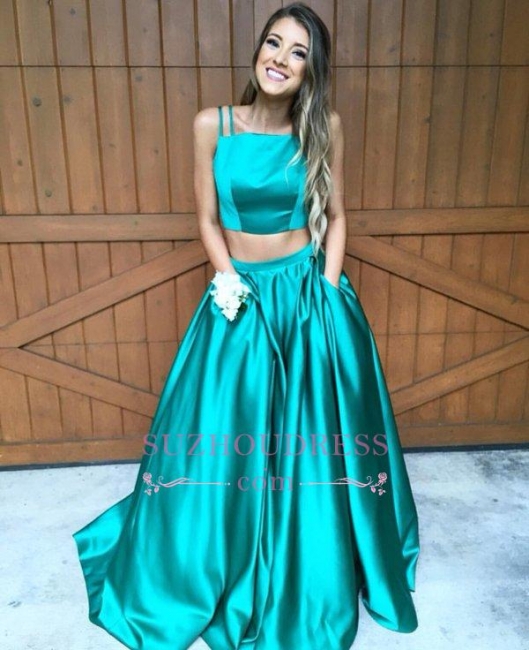 Sweep-Train Newest Sleeveless Two Piece Prom Dress  A-line Straps Evening Dress BA4656