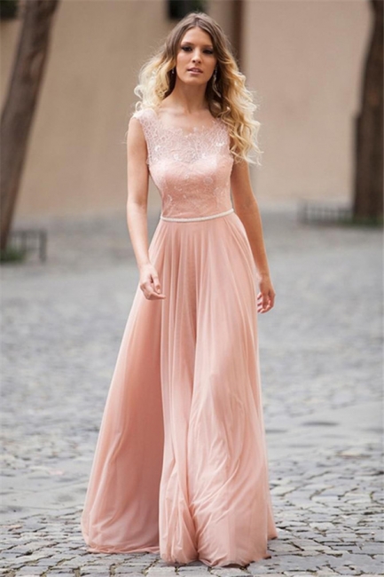 Pink Chiffon Fashion Evening Dresses  Lace Up Open Back Formal Dress with Belt BA3492