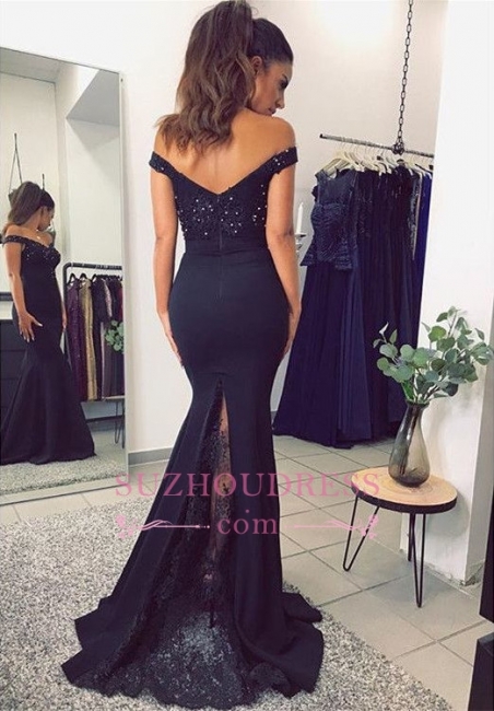 Off-the-Shoulder Mermaid Formal Dresses   Long Elegant Beadings Lace Evening Dress