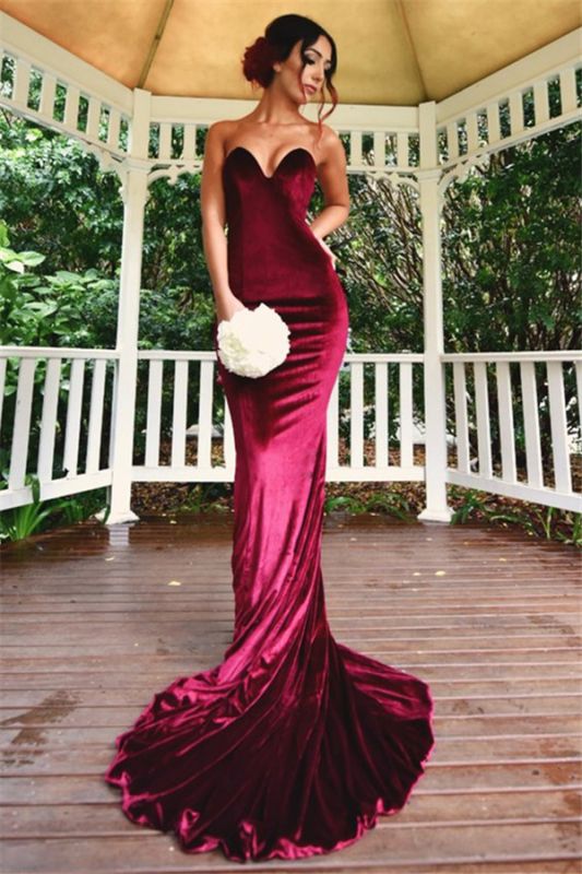 Sexy Mermaid Burgundy Velvet Bridesmaid Dresses  Sheath  Evening Gowns