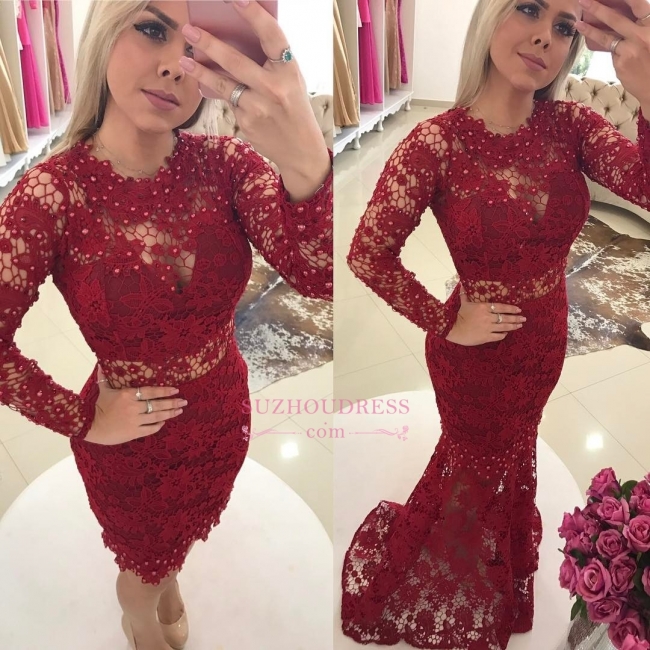 Luxury Jewel Mermaid Evening Dresses  | Lace Long Sleeves Formal Dresses with Beadings