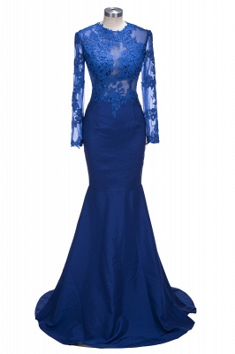 Royal Blue Long Sleeve Mermaid Evening Gown Sexy Court Train Lace Party Dress CE0128_1