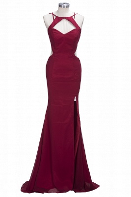 Sexy Cutaway Keyhole Burgundy Prom Dresses  Halter Open Back Evening Dress with Slit CE0029_1