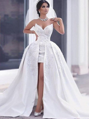 Elegant Sleeveless Chapel Train Sweetheart Beaded Satin Puffy Wedding Dresses | Bridal Gowns On Sale_3