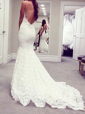 Attractive Spaghetti Straps Mermaid Lace Wedding Dresses Sweetheart Sleeveless Appliques Bridal Gowns On Sale_3