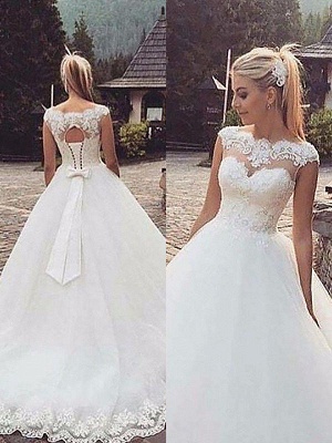 Elegant Tulle Puffy Bateau Lace Sleeveless Wedding Dresses | Bridal Gowns On Sale_1