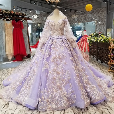 Ball Gown Spaghetti Straps Long Sleeves Court Train Applique Prom Dress UK on sale_1