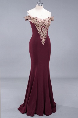 Charming Off-The-Shoulder Floor-Length Mermaid Fit and Flare Appliques Zipper Prom Dress UK_3